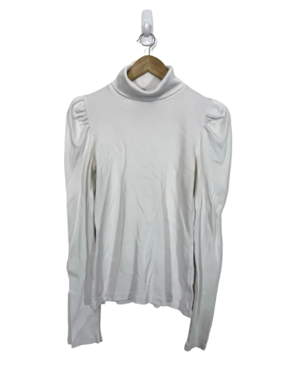 VERONICA BEARD Cedar Turtleneck Top Sz Small White Luxury Puff Sleeve Pima $198